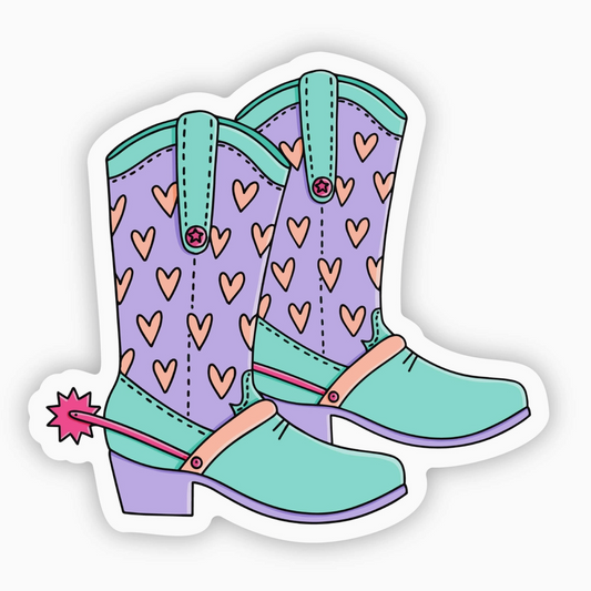 Blue and Purple Heart Cowboy Boots Sticker